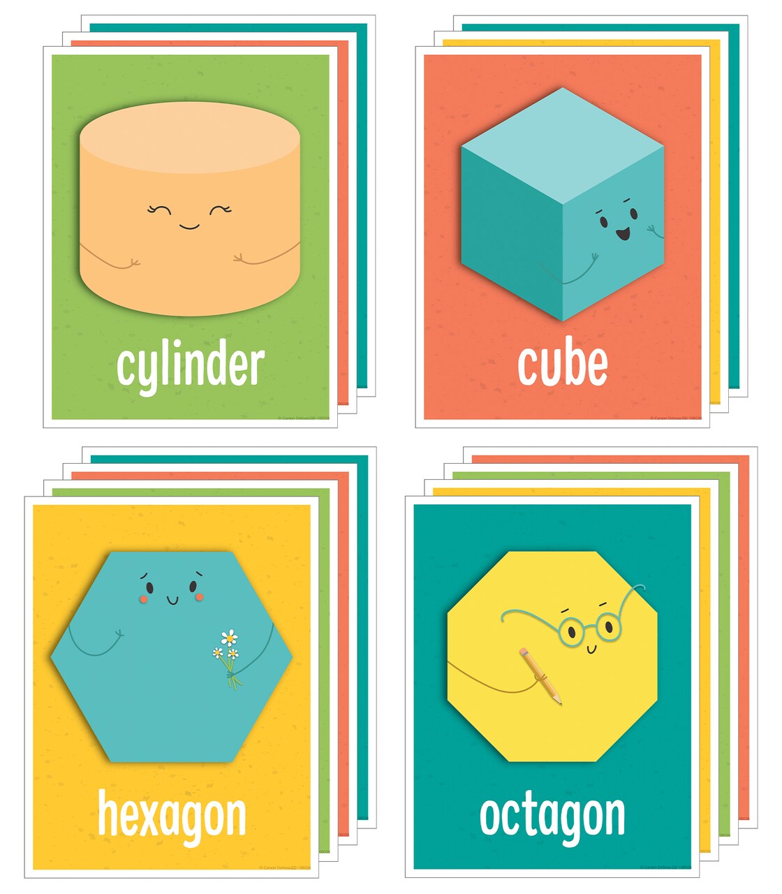 Carson Dellosa 14-Piece Basic Shapes Early Learning Posters, 8.5" x 11" 2D and 3D Geometric Wall Art, Preschool and Kindergarten Classroom Decor, Office Decorations, and Teacher Supplies